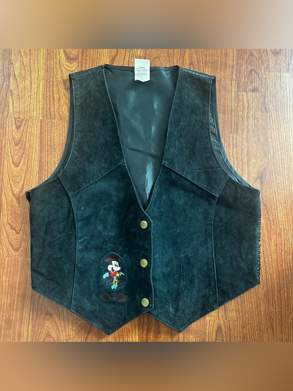 Disney Black Suede Mickey Embroidered Vest